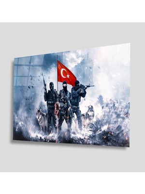 Kırmızı Ayı Türklük Cam Tablo