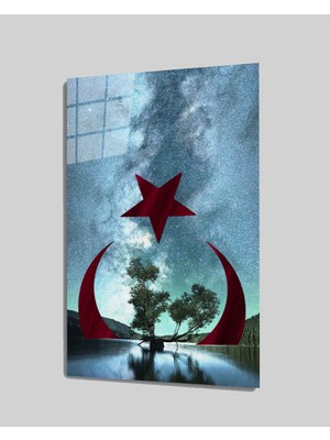 Kırmızı Ayı Türkbayrağı Cam Tablo