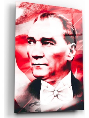 Kırmızı Ayı Atatürk Cam Tablo