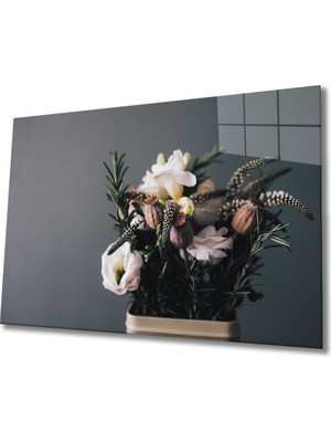 Kırmızı Ayı Çiçekler Cam Tablo