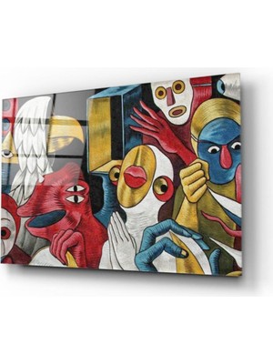 Kırmızı Ayı Desen Cam Tablo