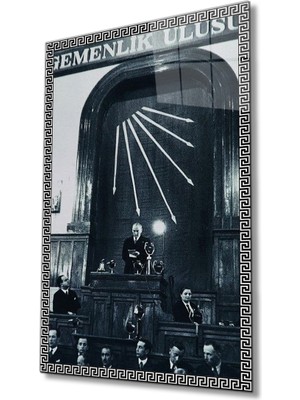 Kırmızı Ayı Atatürk Cam Tablo