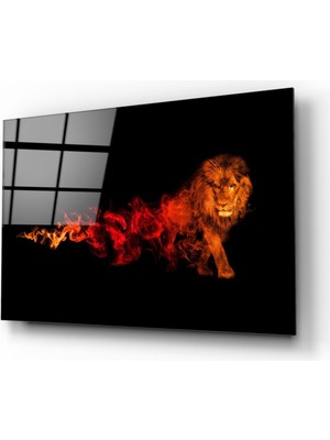 Kırmızı Ayı Aslan Cam Tablo