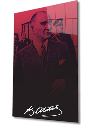 Kırmızı Ayı Atatürk Cam Tablo
