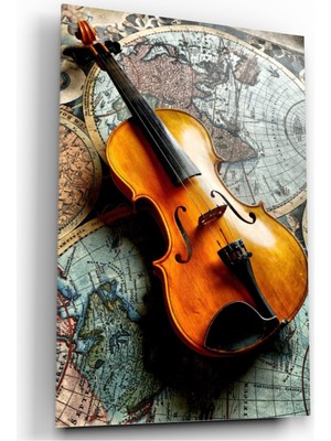 Kırmızı Ayı Keman Cam Tablo