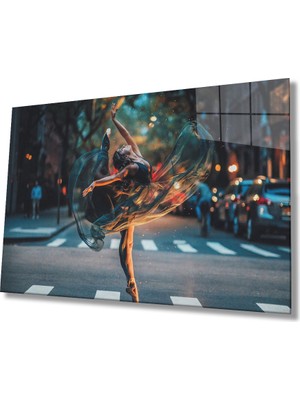 Kırmızı Ayı Balerin Cam Tablo