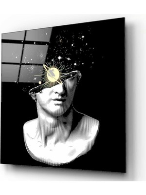 Kırmızı Ayı Heykel Cam Tablo