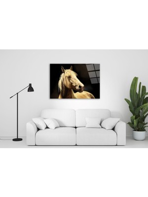 Kırmızı Ayı At Cam Tablo