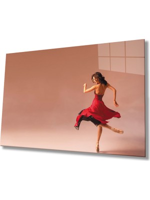 Kırmızı Ayı Balerin Cam Tablo