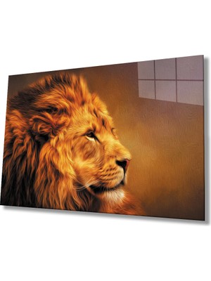 Kırmızı Ayı Aslan Cam Tablo