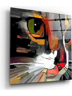 Kırmızı Ayı Kedi Cam Tablo