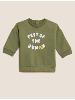 Marks & Spencer Slogan Desenli Yuvarlak Yaka Sweatshirt