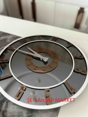 Şen Ahşap Market Özel Seri Gerçek Cam Ayna Duvar Saati Bakır Renk(Pleksi Değildir)