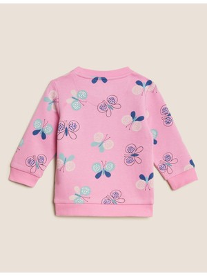 Marks & Spencer Kelebek Desenli Yuvarlak Yaka Sweatshirt