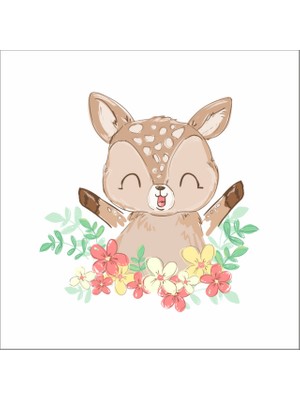 Reysa Tasarım Çiçekli Sevimli Geyik Sticker Duvar Sticker 25X25 cm