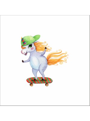 Reysa Tasarım Kaykaycı Unicorn Sticker Duvar Sticker 25X25 cm