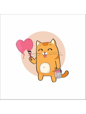 Reysa Tasarım Kalbi Boyayan Kedi Sticker Duvar Sticker 25X25 cm