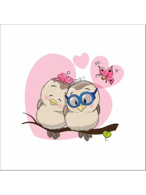 Reysa Tasarım Sevimli Baykuşlar ve Kelebek Sticker Duvar Sticker 30X30 cm