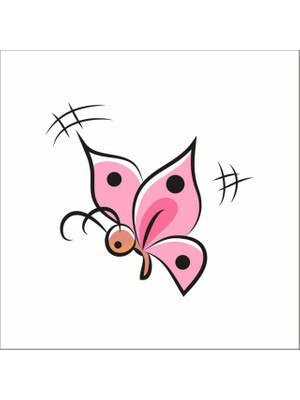 Reysa Tasarım Pembe Çizim Kelebek Sticker Duvar Sticker 25X25 cm