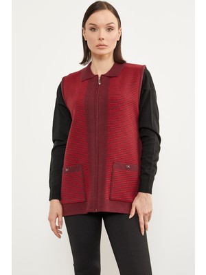 Sementa Polo Yaka Fermuarlı Triko Yelek - Bordo