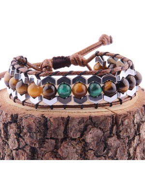 Deniz Doğal Taş Sertifikalı Kaplan Gözü, Malakit   ( Taşlar) Doğaltaş Bileklik B884