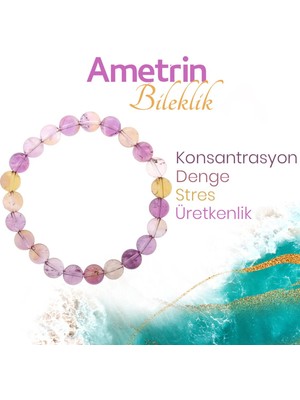 Deniz Doğal Taş Sertifikalı Ametrin   ( Taşlar) Doğaltaş Bileklik 8 Mm, B963