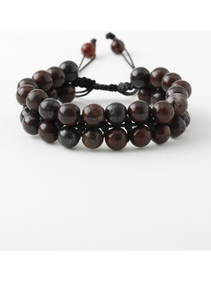 Deniz Doğal Taş Sertifikalı Jasper Doğaltaş Bileklik, Jasper Doğal Taş Çift Sıra Makrome Bileklik (8mm) B1083