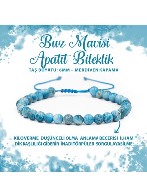 Deniz Doğal Taş Sertifikalı Buz Mavisi Apatit 6mm Merdiven Kapama Doğal Taş Bileklik