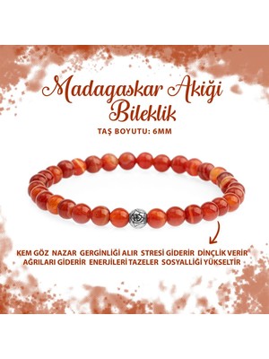 Deniz Doğal Taş Sertifikalı Madagaskar Akiği 6mm Doğal Taş Bileklik