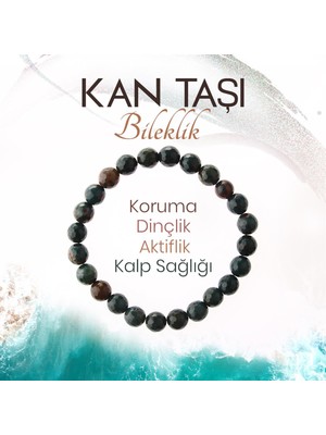 Deniz Doğal Taş Sertifikalı Kan Taşı   ( Taşlar) Doğaltaş Bileklik 8 Mm, B973