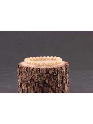 Deniz Doğal Taş Sertifikalı Sarı Sedef   ( Taşlar) Doğaltaş Bileklik 6 mm - B845