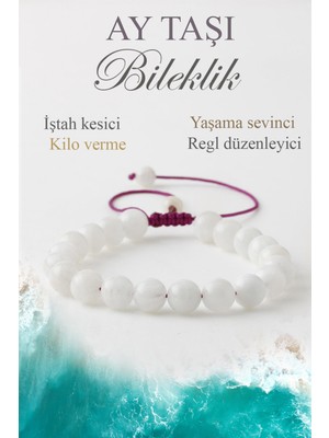 Deniz Doğal Taş Sertifikalı Ay Taşı Doğaltaş Bileklik, Doğal Taş Iştah Kesici Asansör Bileklik B1033 (8MM-18CM)