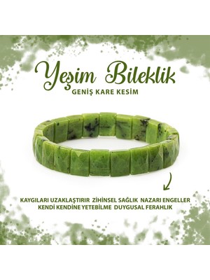 Deniz Doğal Taş Sertifikalı Yeşim Doğal Taş Kare Kesim Geniş Kesim Bileklik