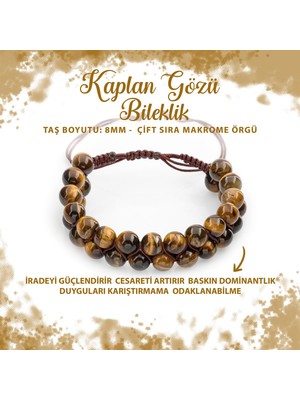 Deniz Doğal Taş Sertifikalı Kaplan Gözü 8mm Çift Sıra Makrome Doğal Taş Bileklik