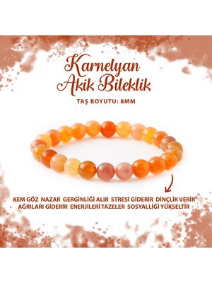 Deniz Doğal Taş Sertifikalı Karnelyan Akik 8mm Doğal Taş Bileklik