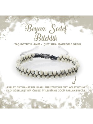 Deniz Doğal Taş Sertifikalı Sedef Beyaz 4mm Çift Sıra Doğal Taş Bileklik
