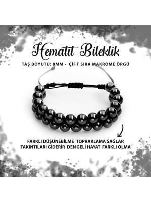Deniz Doğal Taş Sertifikalı Hematit 8mm Çift Sıra Makrome Doğal Taş Bileklik