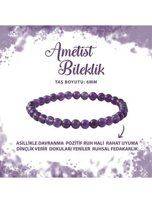Deniz Doğal Taş Sertifikalı Ametist 6mm Doğal Taş Bileklik
