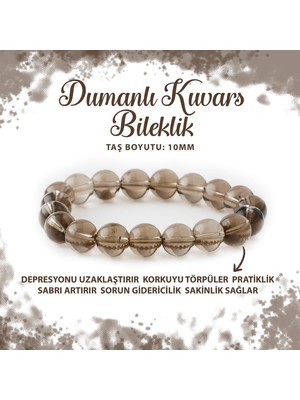 Deniz Doğal Taş Sertifikalı Dumanlı Kuvars 10MM Doğal Taş Bileklik