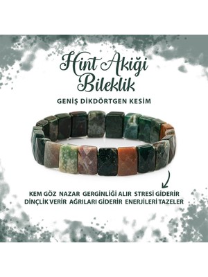 Deniz Doğal Taş Sertifikalı Hint Akiği Doğal Taş Kare Kesim Geniş Kesim Bileklik