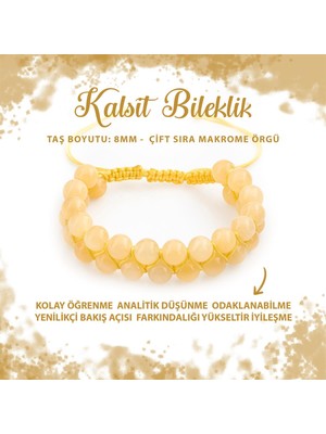 Deniz Doğal Taş Sertifikalı Kalsit 8mm Çift Sıra Makrome Doğal Taş Bileklik