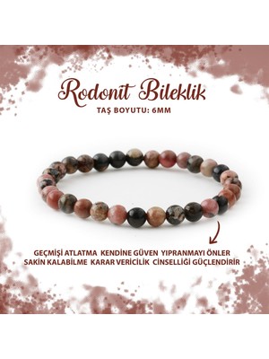 Deniz Doğal Taş Sertifikalı Rodonit 6mm Doğal Taş Bileklik