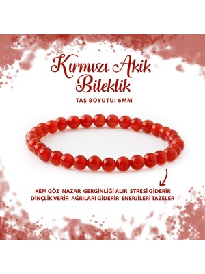 Deniz Doğal Taş Sertifikalı Kırmızı Akik 6mm Doğal Taş Bileklik