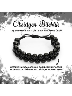 Deniz Doğal Taş Sertifikalı Golden Obsidyen 8mm Çift Sıra Makrome Doğal Taş Bileklik