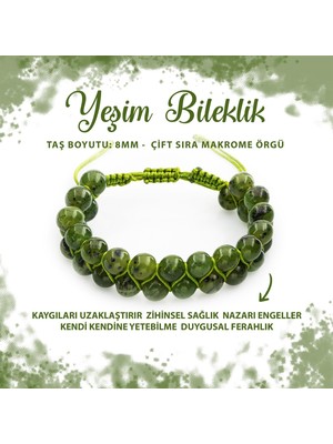 Deniz Doğal Taş Sertifikalı Yeşim 8mm Çift Sıra Makrome Doğal Taş Bileklik