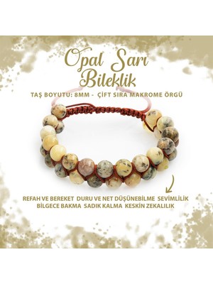 Deniz Doğal Taş Sertifikalı Opal Sarı 8mm Çift Sıra Makrome Doğal Taş Bileklik