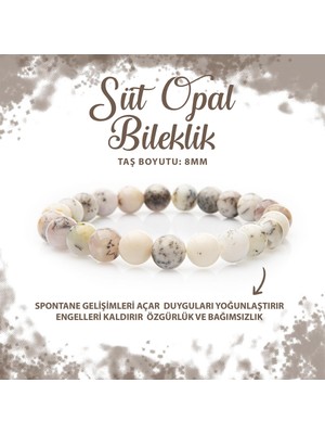 Deniz Doğal Taş Sertifikalı Süt Opal 8mm Doğal Taş Bileklik