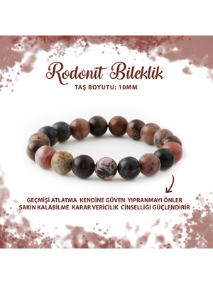 Deniz Doğal Taş Sertifikalı Rodonit 10MM Doğal Taş Bileklik