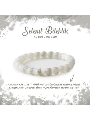 Deniz Doğal Taş Sertifikalı Selenit 8mm Doğal Taş Bileklik