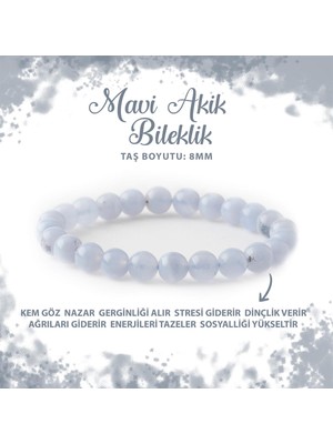 Deniz Doğal Taş Sertifikalı Mavi Akik 8mm Doğal Taş Bileklik